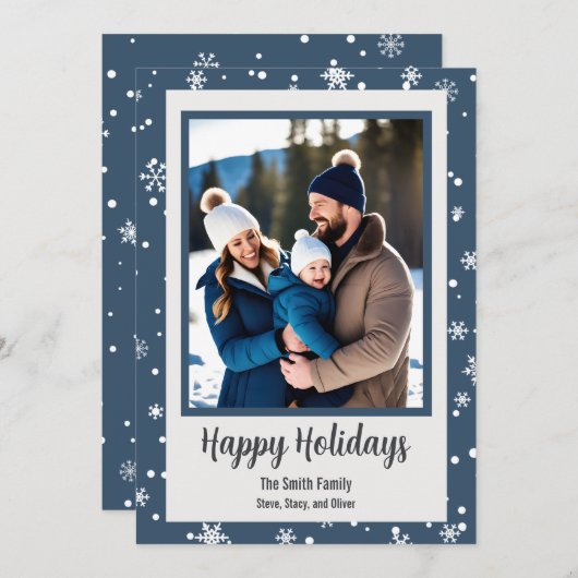 Snowflake Blue Custom Foto Vakantie Kaart (Voorkant / Achterkant)