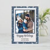 Snowflake Blue Custom Foto Vakantie Kaart (Staand voorkant)