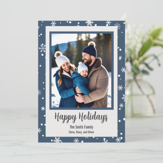 Snowflake Blue Custom Foto Vakantie Kaart (Staand voorkant)