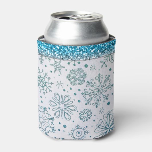 Snowflake Blue Glitter Patroon Blikjeskoeler (Blikje Voorkant)