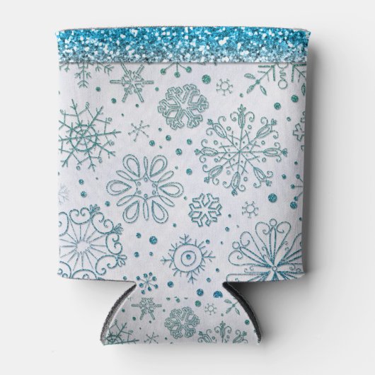 Snowflake Blue Glitter Patroon Blikjeskoeler (Voorkant)