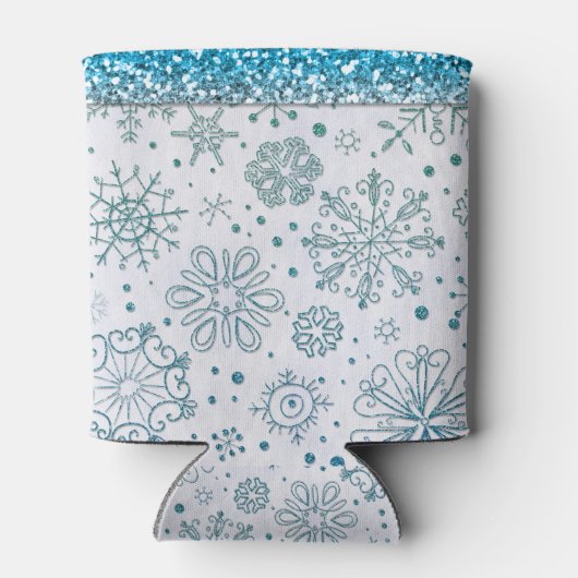 Snowflake Blue Glitter Patroon Blikjeskoeler (Achterkant)