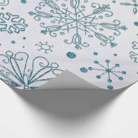 Snowflake Blue Glitter Patroon Cadeaupapier (Hoek)