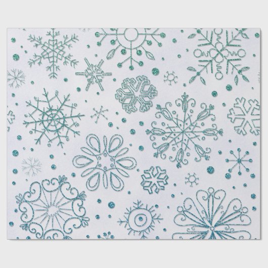 Snowflake Blue Glitter Patroon Cadeaupapier (Vlak)