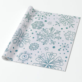 Snowflake Blue Glitter Patroon Cadeaupapier