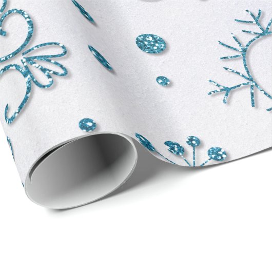 Snowflake Blue Glitter Patroon Cadeaupapier (Rol Hoek)