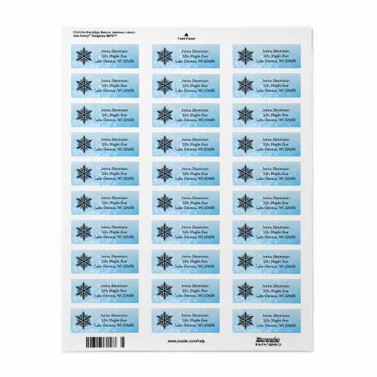 Snowflake Blue Kerstmis Feestdagen Winter Etiket (Full Sheet)
