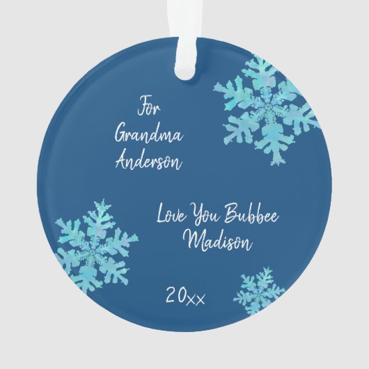Snowflake Blue Opal 2 Sided Foto grootouders Ornament (achterkant)