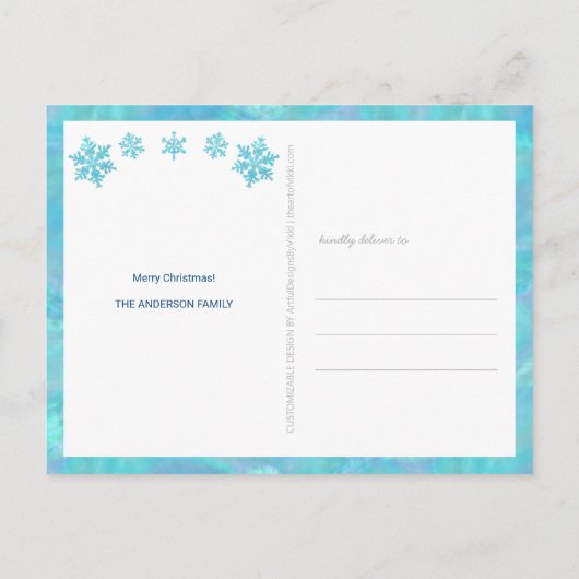Snowflake Blue Opal 4 Photo Collage Kerstmis Briefkaart (Achterkant)