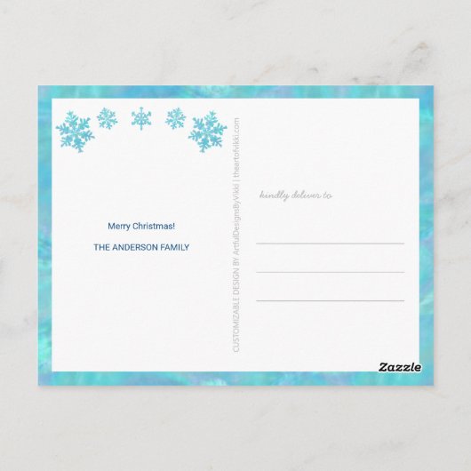 Snowflake Blue Opal 4 Photo Collage Kerstmis Briefkaart (Achterkant)