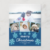 Snowflake Blue Opal 4 Photo Collage Kerstmis Briefkaart (Voorkant)