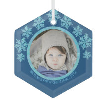 Snowflake Blue Opal Chic Round Foto met Kerstmis