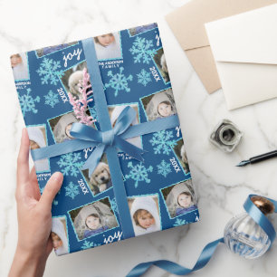 Snowflake Blue Opal Elegant Kerstmis 3 Foto Cadeaupapier
