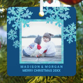 Snowflake Blue Opal Stylish Double Sided Photo Metalen Ornament