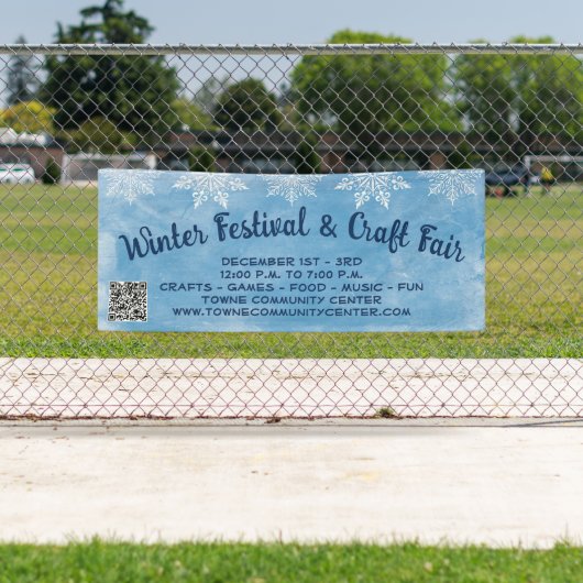 Snowflake Blue QR Code Craft Winter Festival Spandoek (Insitu)