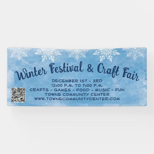 Snowflake Blue QR Code Craft Winter Festival Spandoek (Horizontaal)