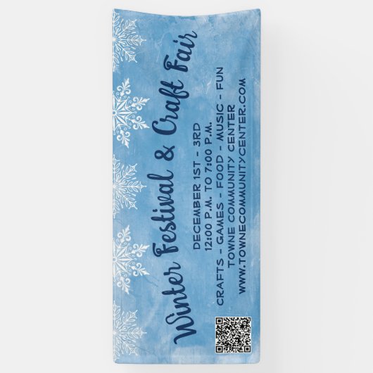 Snowflake Blue QR Code Craft Winter Festival Spandoek (Verticaal)