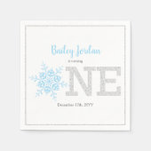 Snowflake Blue & Silver Glitter 1e Verjaardag Jong Servet (Voorkant)