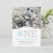 Snowflake Blue & Silver Glitter 1st Birthday Foto Kaart (Staand voorkant)
