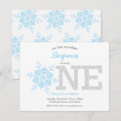 Snowflake Blue Silver Glitter Winter 1ste verjaard Kaart (Voorkant / Achterkant)