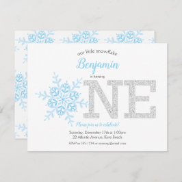 Snowflake Blue Silver Glitter Winter 1ste verjaard Kaart