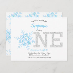 Snowflake Blue Silver Glitter Winter 1ste verjaard Kaart