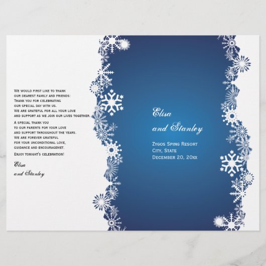Snowflake blue white bruiloft gevouwen programma (Voorkant)