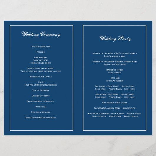 Snowflake blue white bruiloft gevouwen programma (Achterkant)