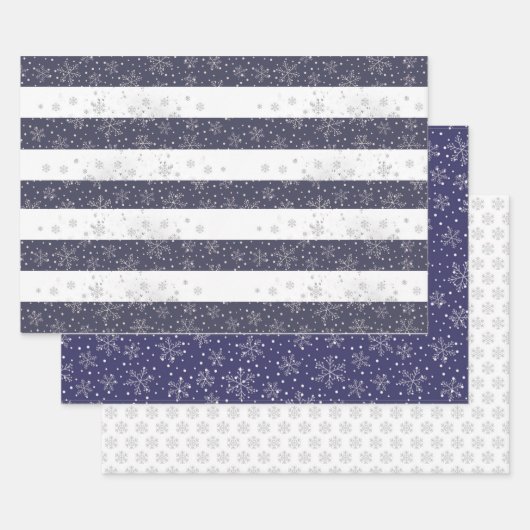  Snowflake Blue White Kerststreping Inpakpapier Vel (Set)