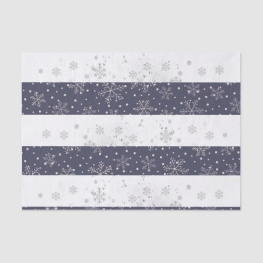  Snowflake Blue White Kerststreping Tissuepapier (Voorkant)