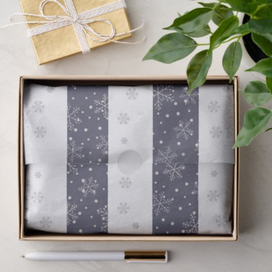 Snowflake Blue White Kerststreping Tissuepapier (Geschenk)