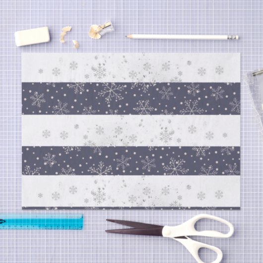 Snowflake Blue White Kerststreping Tissuepapier (Craft)