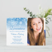 Snowflake Blue Winter Wonderland Quinceanera Kaart (Staand voorkant)
