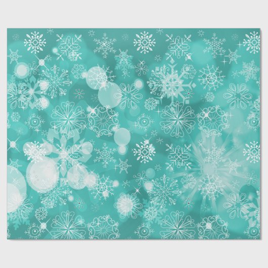 Snowflake Bokeh Blauwgroen Cadeaupapier (Vlak)