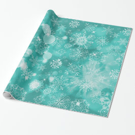 Snowflake Bokeh Blauwgroen Cadeaupapier
