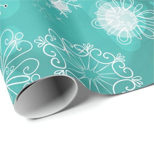 Snowflake Bokeh Blauwgroen Cadeaupapier (Rol Hoek)