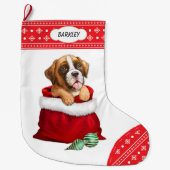 Snowflake Border Boxer Puppy Dog Gift Surprise Grote Kerstsok (Voorkant)