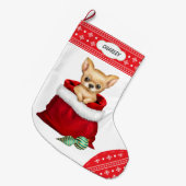Snowflake Border Chihuahua Puppy Gift Surprise Grote Kerstsok (Voorkant (Hangend))