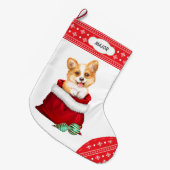 Snowflake Border Corgi Dog Gift Surprise Grote Kerstsok (Voorkant (Hangend))