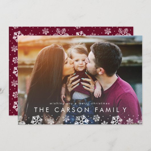 Snowflake Border Fotokaart met Vakantiebrief Feestdagenkaart (Voorkant / Achterkant)