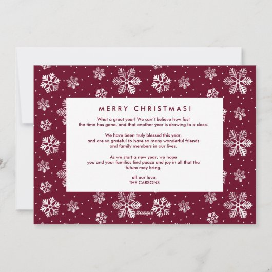 Snowflake Border Fotokaart met Vakantiebrief Feestdagenkaart (Achterkant)