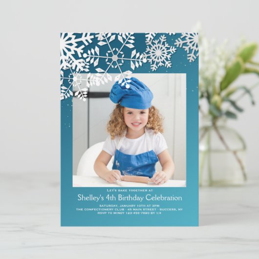 Snowflake Border Fotouitnodiging Kaart (Staand voorkant)