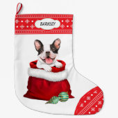 Snowflake Border French Bulldog Gift Surprise Grote Kerstsok (Voorkant)