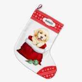 Snowflake Border Golden Retriever Gift Surprise Grote Kerstsok (Voorkant (Hangend))