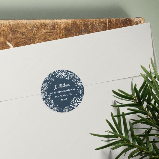 Snowflake Border Holiday Return-adres Ronde Sticker