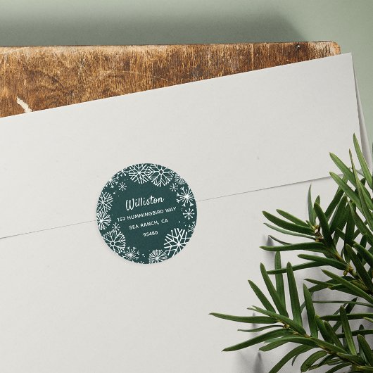 Snowflake Border Holiday Return-adres Ronde Sticker