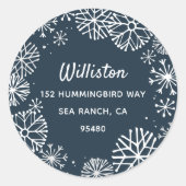 Snowflake Border Holiday Return-adres Ronde Sticker (Voorkant)