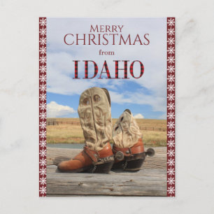 Snowflake Border Idaho Cowboy Boots Kerstmis Feestdagenkaart