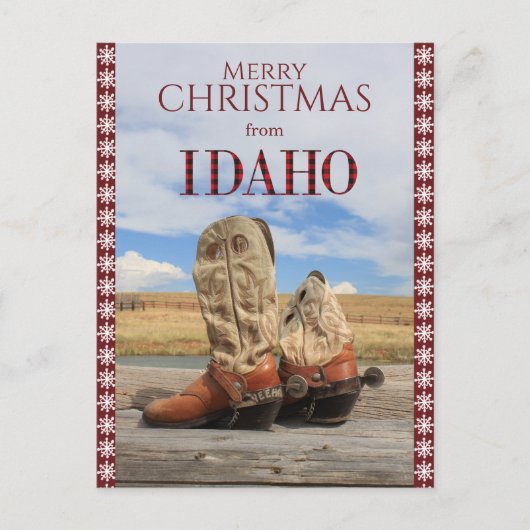 Snowflake Border Idaho Cowboy Boots Kerstmis Feestdagenkaart (Voorkant)