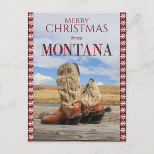 Snowflake Border Montana Cowboy Boots Kerstmis  Feestdagenkaart